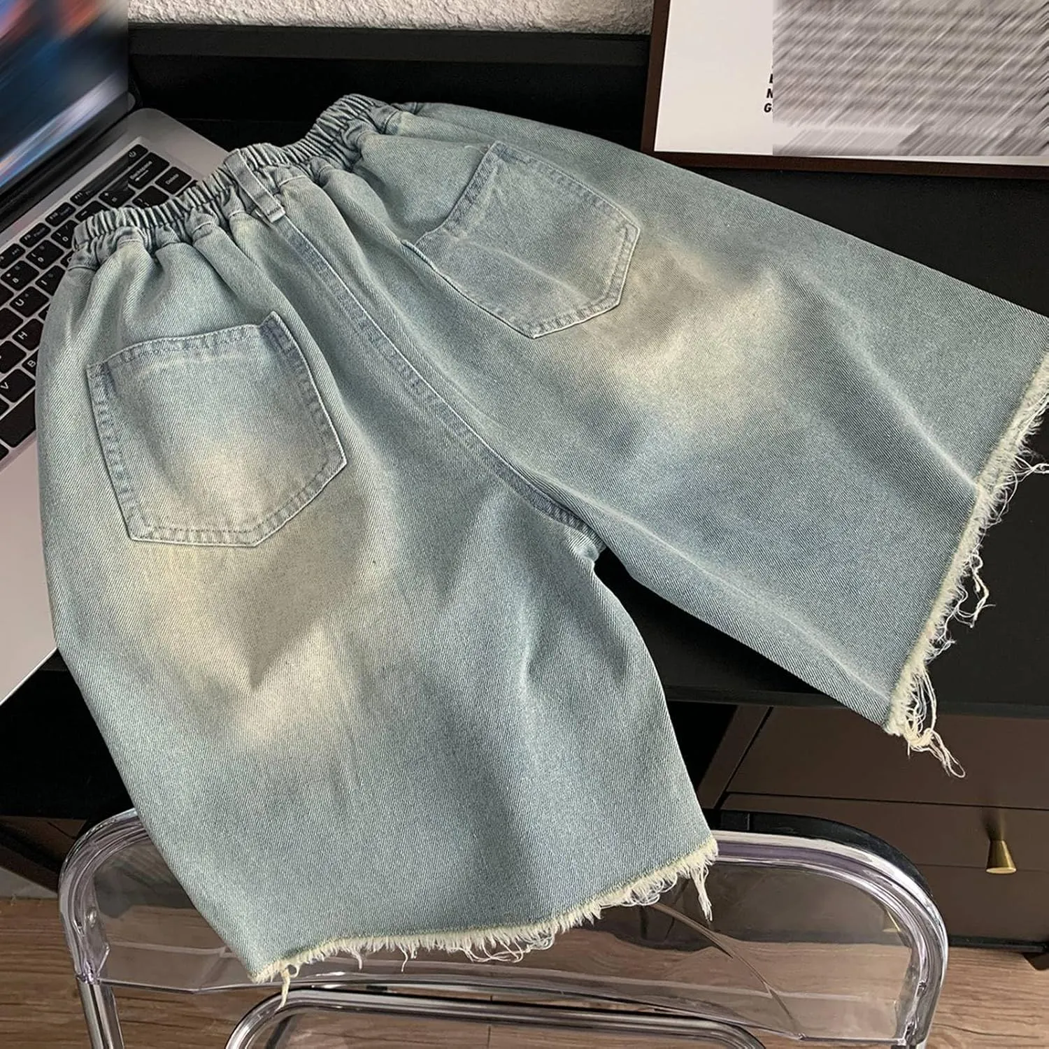 Boys Y2k Baggy Jeans Shorts Elastic High Waist Wide Leg Demin Shorts Hip Hop Loose Short Pants Streetwear Jeans Short