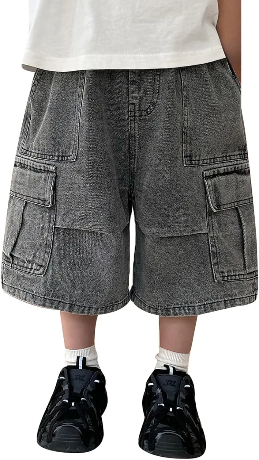 Boys Y2k Baggy Jeans Shorts Elastic High Waist Wide Leg Demin Shorts Hip Hop Loose Short Pants Streetwear Jeans Short