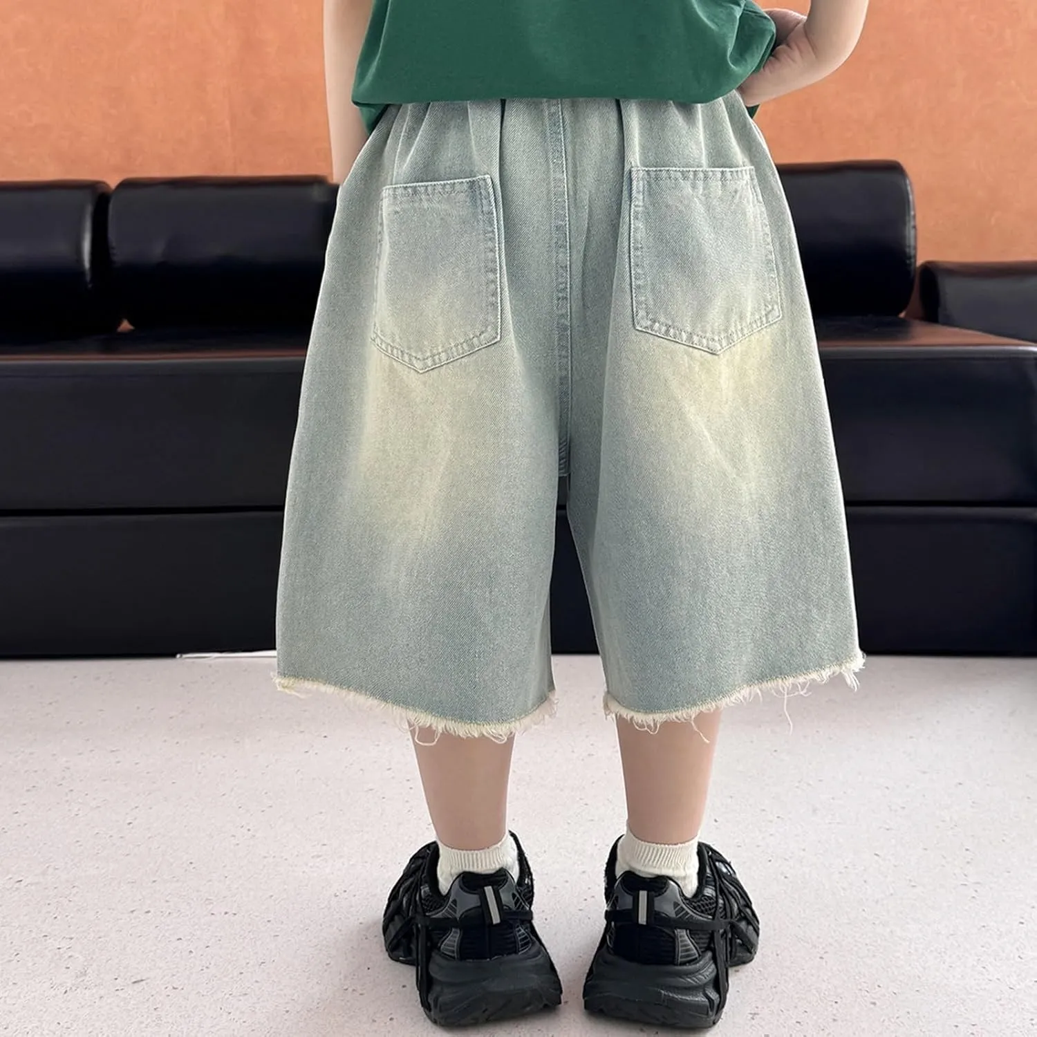 Boys Y2k Baggy Jeans Shorts Elastic High Waist Wide Leg Demin Shorts Hip Hop Loose Short Pants Streetwear Jeans Short
