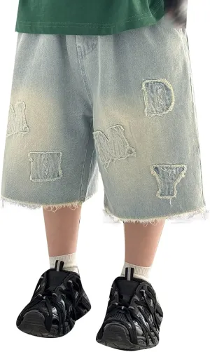 Boys Y2k Baggy Jeans Shorts Elastic High Waist Wide Leg Demin Shorts Hip Hop Loose Short Pants Streetwear Jeans Short