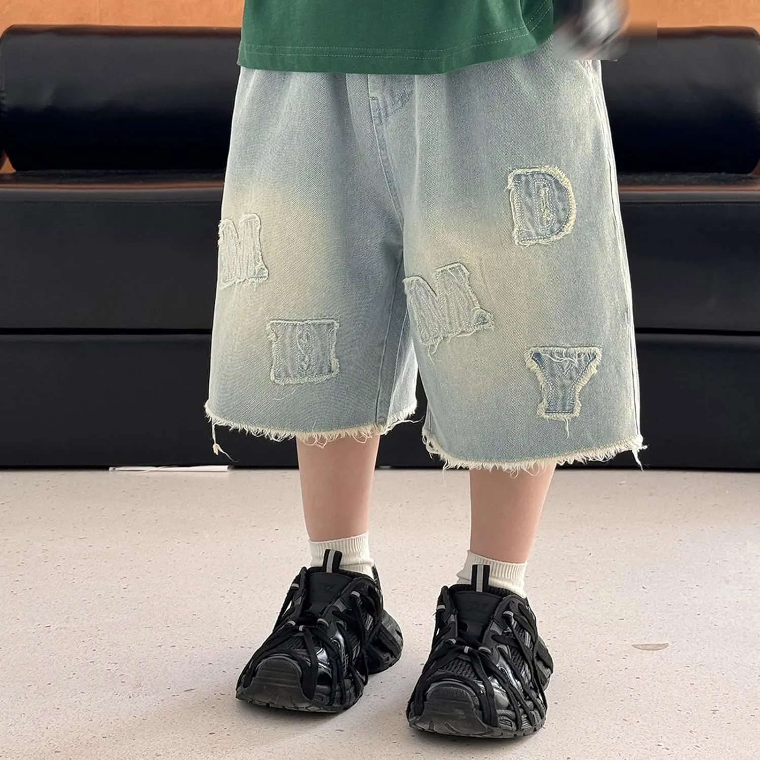 Boys Y2k Baggy Jeans Shorts Elastic High Waist Wide Leg Demin Shorts Hip Hop Loose Short Pants Streetwear Jeans Short