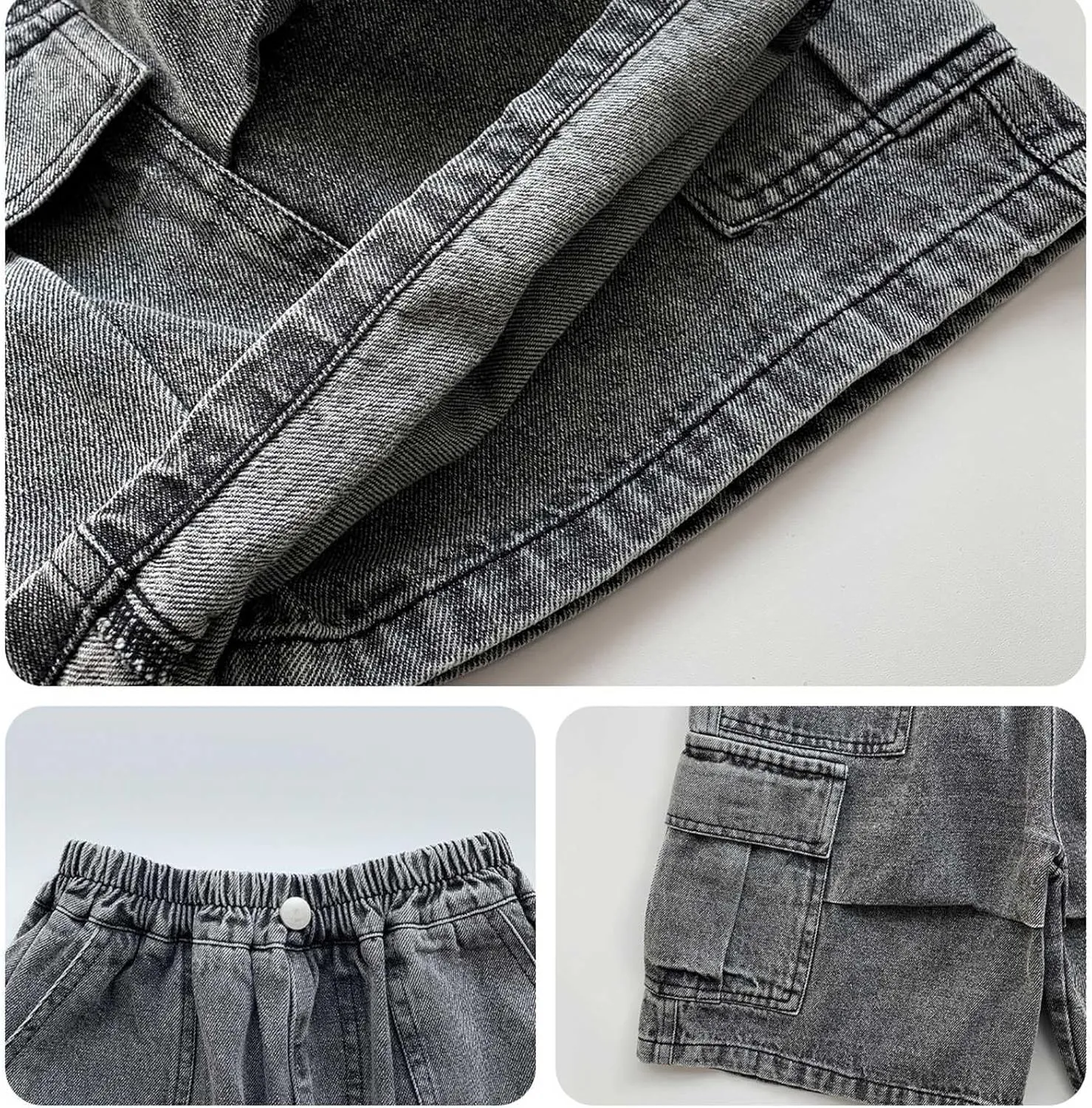 Boys Y2k Baggy Jeans Shorts Elastic High Waist Wide Leg Demin Shorts Hip Hop Loose Short Pants Streetwear Jeans Short