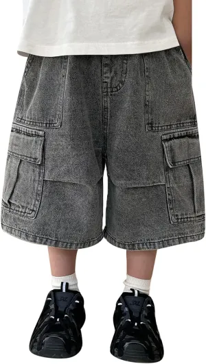 Boys Y2k Baggy Jeans Shorts Elastic High Waist Wide Leg Demin Shorts Hip Hop Loose Short Pants Streetwear Jeans Short