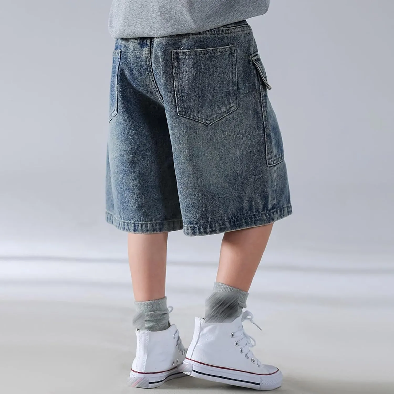 Boys Y2k Baggy Jeans Shorts Elastic High Waist Wide Leg Demin Shorts Hip Hop Loose Short Pants Streetwear Jeans Short