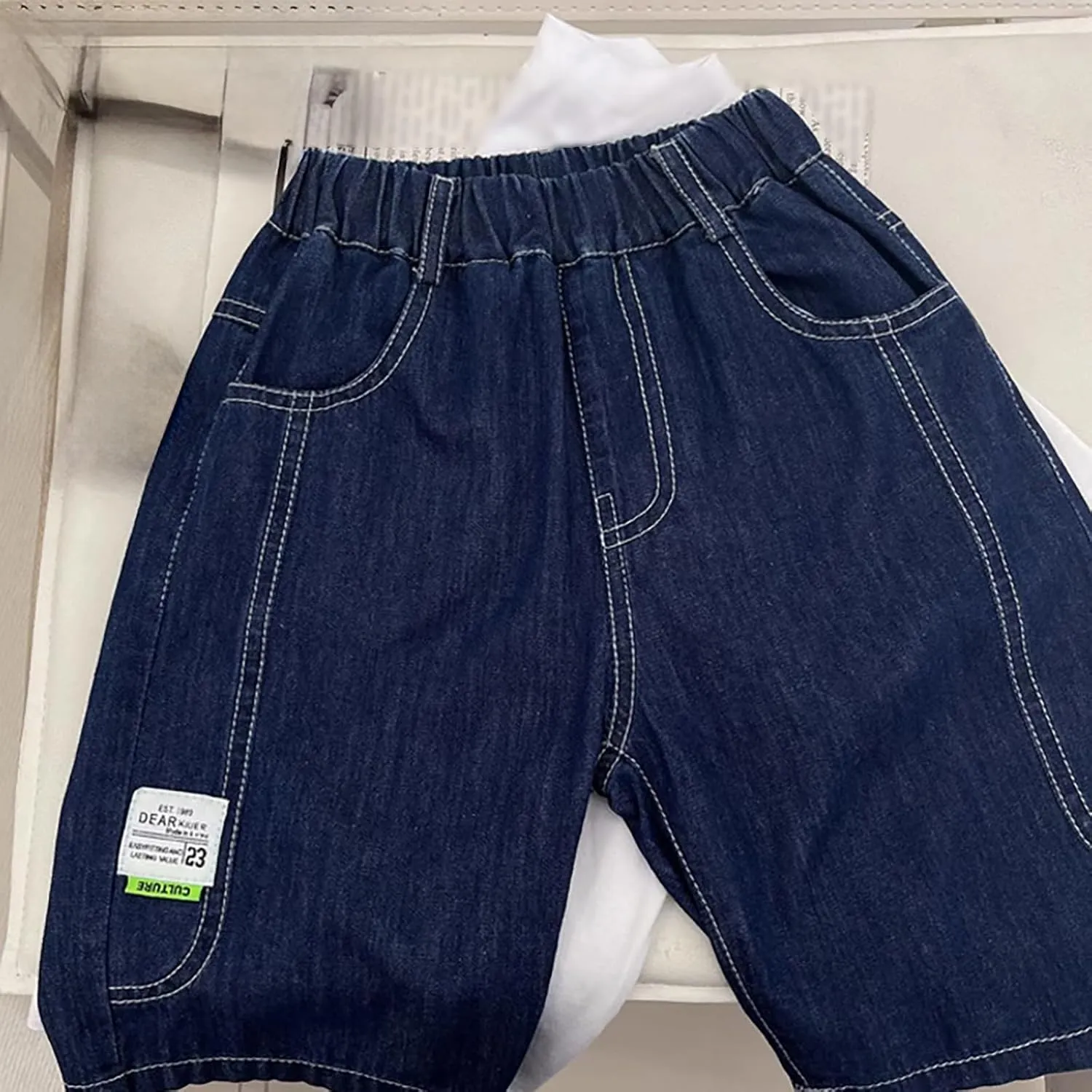 Boys Y2k Baggy Jeans Shorts Elastic Waist Wide Leg Demin Pants Loose Casual Grunge Ripped Hip Hop Short with Pockets
