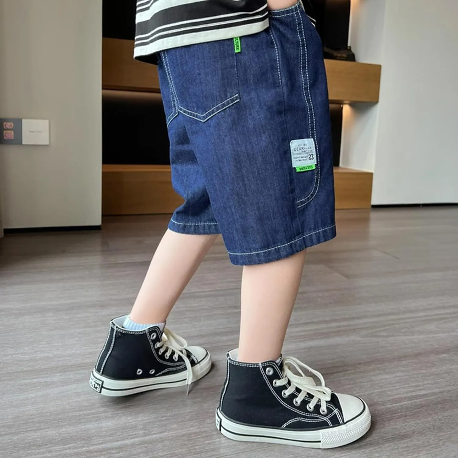 Boys Y2k Baggy Jeans Shorts Elastic Waist Wide Leg Demin Pants Loose Casual Grunge Ripped Hip Hop Short with Pockets