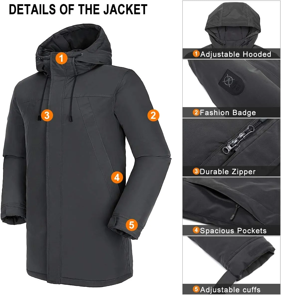 CAMELSPORTS Mens Winter Coats Long Warm Jacket with Hood Casual Quilted Puffer Parka Windproof Jackets
