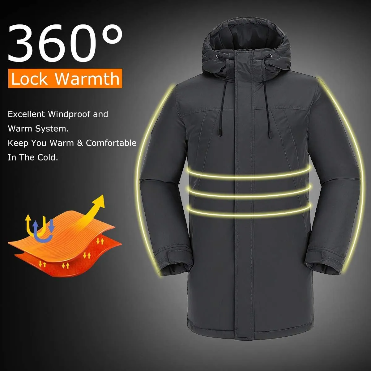 CAMELSPORTS Mens Winter Coats Long Warm Jacket with Hood Casual Quilted Puffer Parka Windproof Jackets