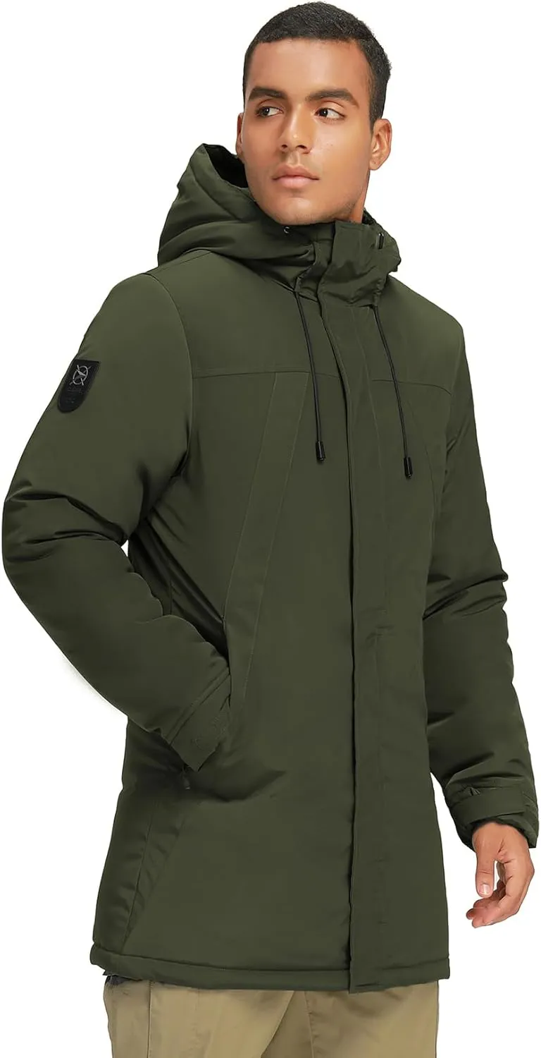 CAMELSPORTS Mens Winter Coats Long Warm Jacket with Hood Casual Quilted Puffer Parka Windproof Jackets