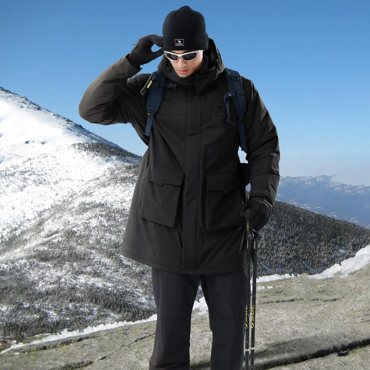 CAMELSPORTS Mens Winter Coats Long Warm Jacket with Hood Casual Quilted Puffer Parka Windproof Jackets