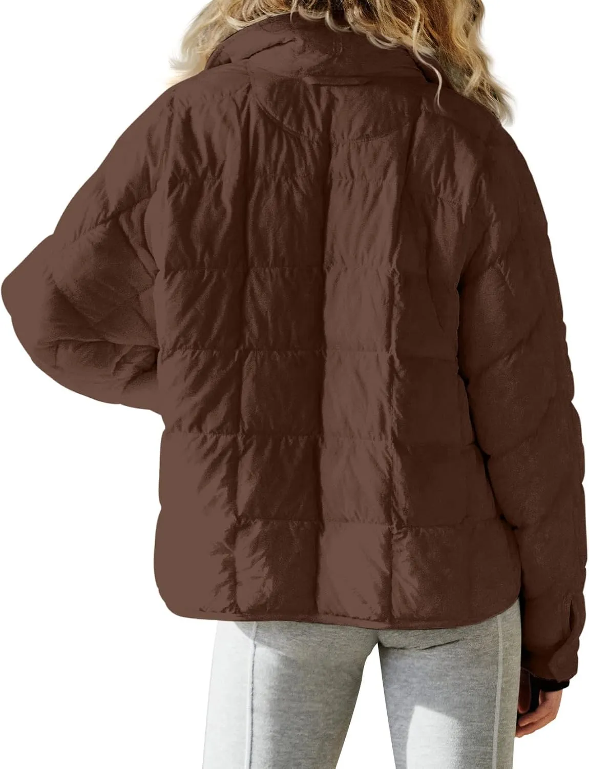 Canbebig Womens Quilted Puffer Jackets Oversized Lightweight Zipper Down Coats Long Sleeve Packable Jackets with Pockets