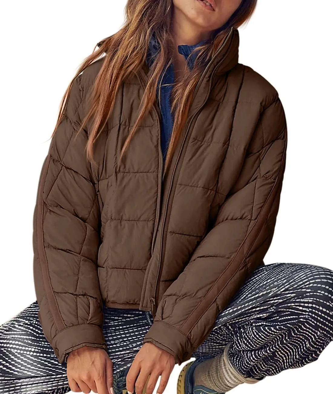 Canbebig Womens Quilted Puffer Jackets Oversized Lightweight Zipper Down Coats Long Sleeve Packable Jackets with Pockets