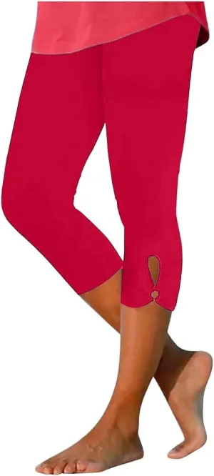 Capri Leggings for Women Tummy Control High Waisted Yoga Pants Solid Leggings Summer Workout Pants