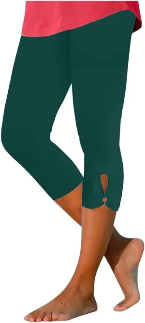 Capri Leggings for Women Tummy Control High Waisted Yoga Pants Solid Leggings Summer Workout Pants