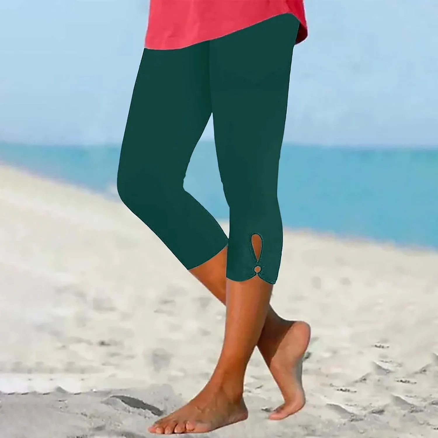 Capri Leggings for Women Tummy Control High Waisted Yoga Pants Solid Leggings Summer Workout Pants