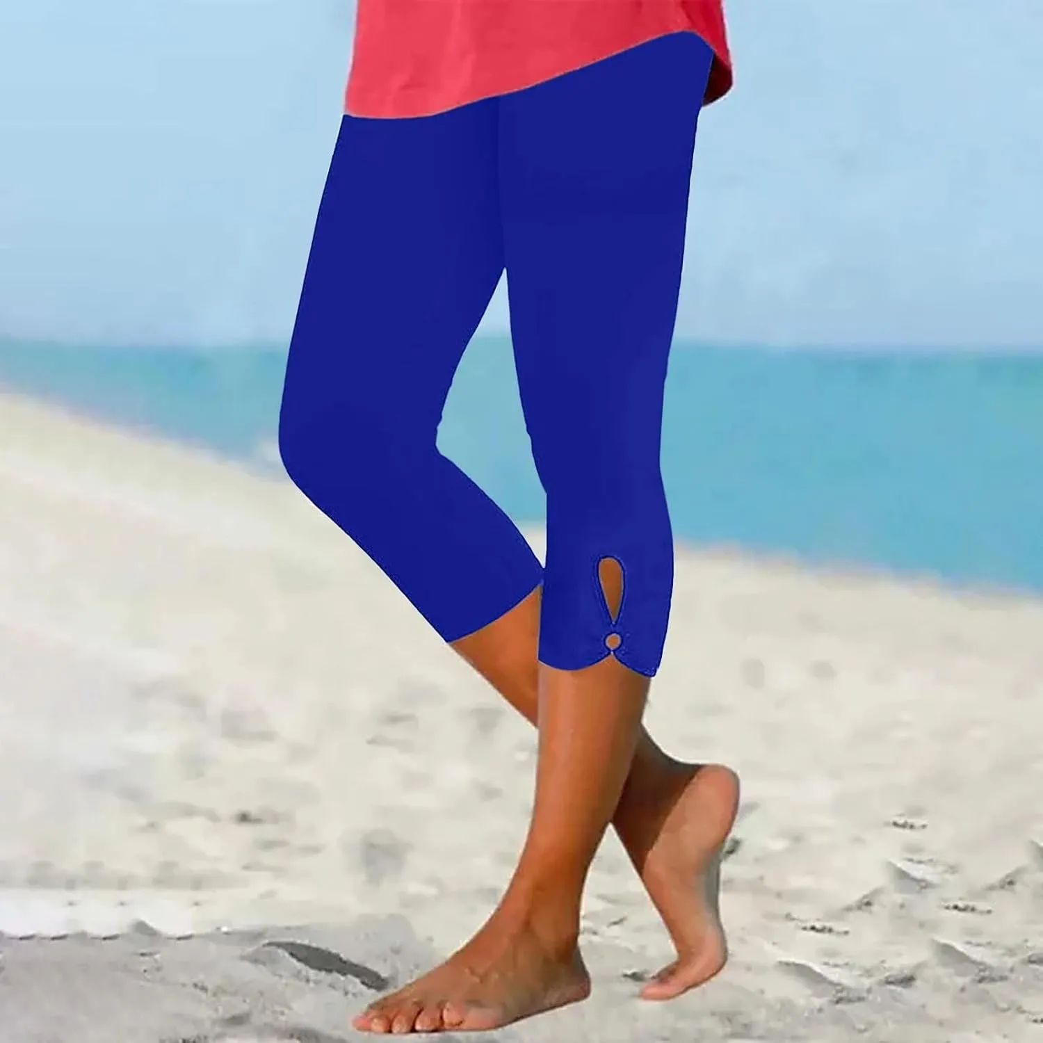 Capri Leggings for Women Tummy Control High Waisted Yoga Pants Solid Leggings Summer Workout Pants