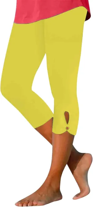 Capri Leggings for Women Tummy Control High Waisted Yoga Pants Solid Leggings Summer Workout Pants