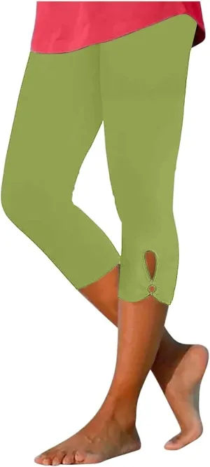 Capri Leggings for Women Tummy Control High Waisted Yoga Pants Solid Leggings Summer Workout Pants