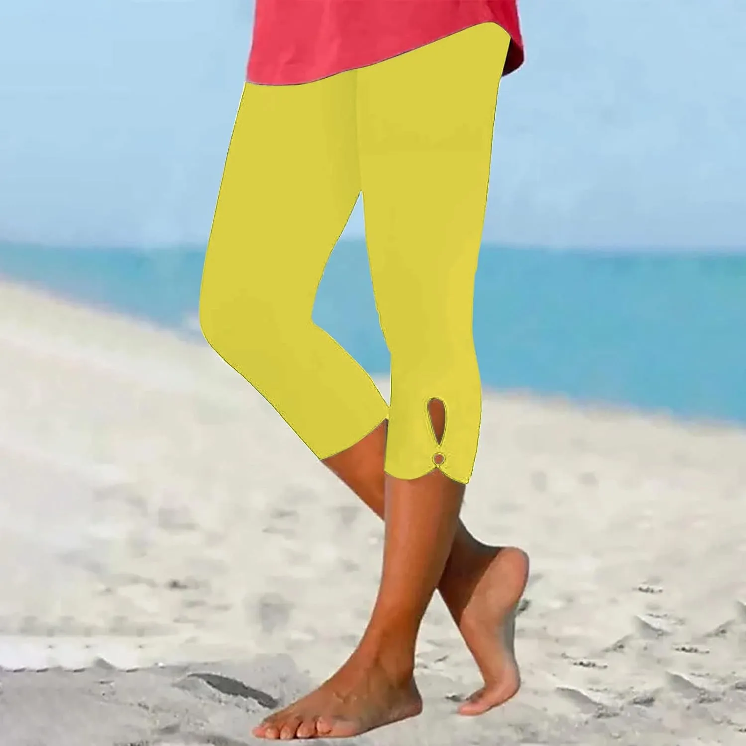 Capri Leggings for Women Tummy Control High Waisted Yoga Pants Solid Leggings Summer Workout Pants
