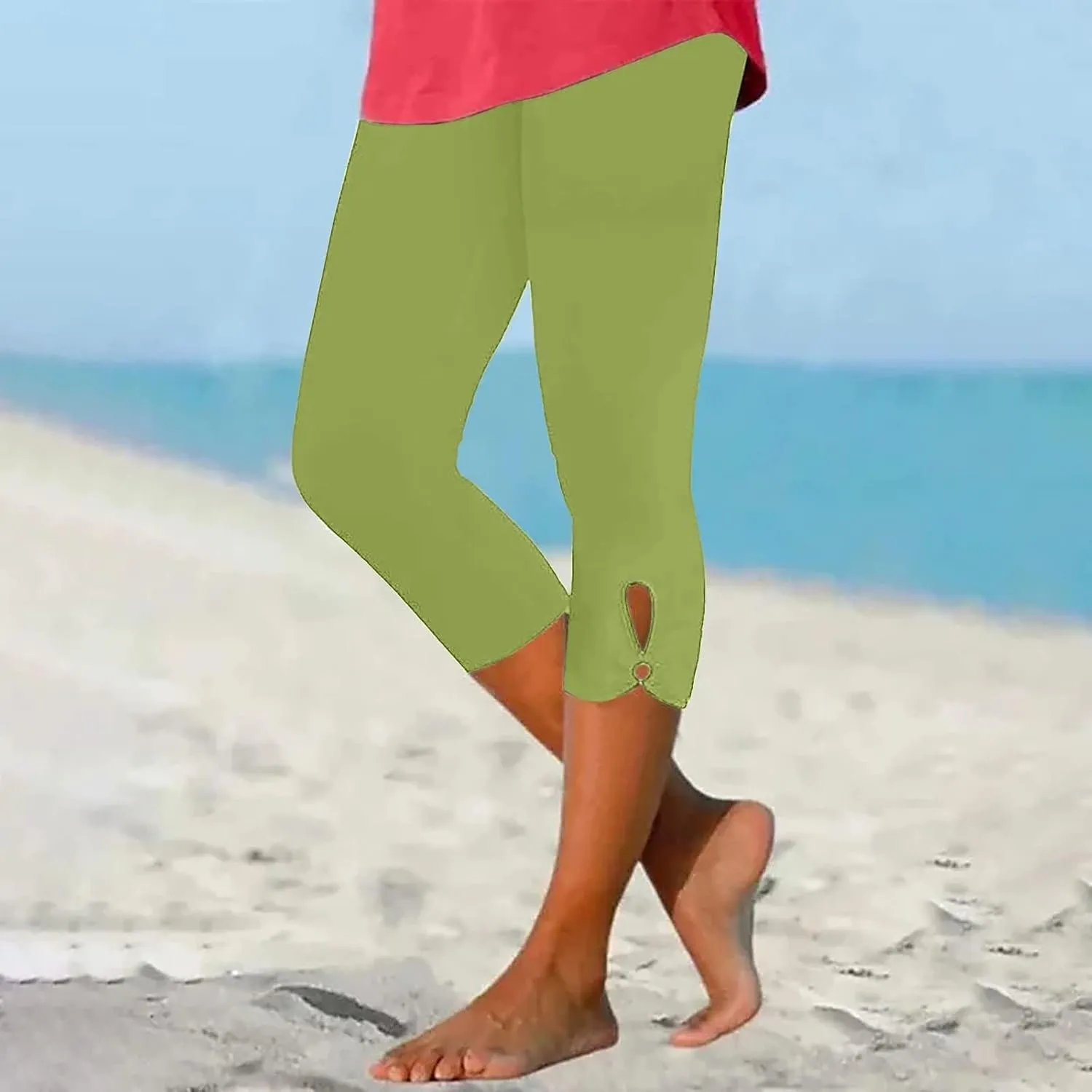 Capri Leggings for Women Tummy Control High Waisted Yoga Pants Solid Leggings Summer Workout Pants