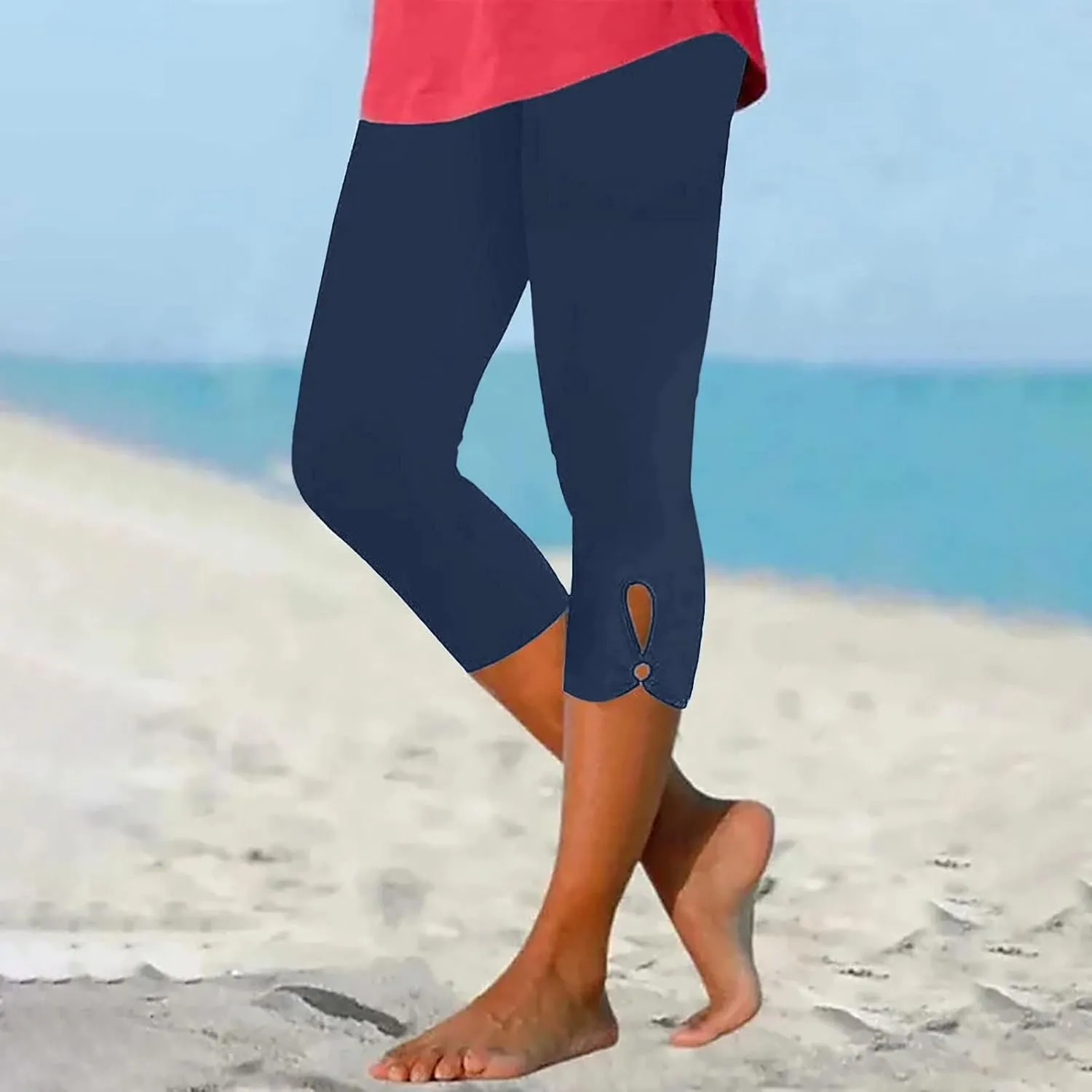 Capri Leggings for Women Tummy Control High Waisted Yoga Pants Solid Leggings Summer Workout Pants