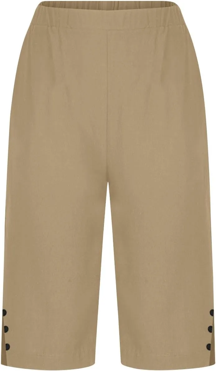 Capri Pants for Women Wide Leg Knee Length Shorts Lightweight Straight Leg Pants Beach Bermuda Shorts with Pockets