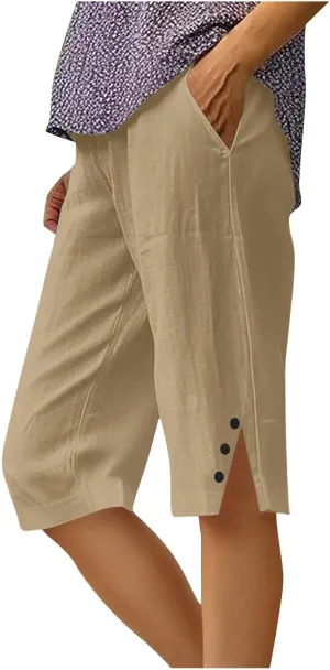 Capri Pants for Women Wide Leg Knee Length Shorts Lightweight Straight Leg Pants Beach Bermuda Shorts with Pockets