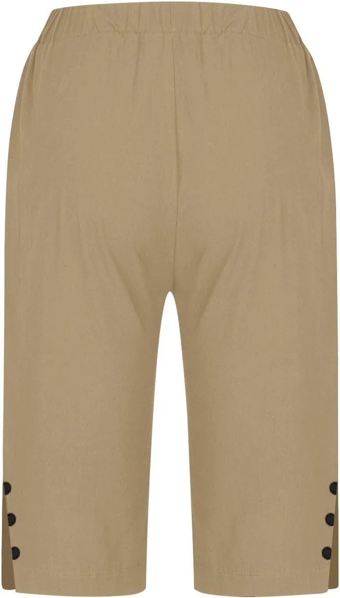Capri Pants for Women Wide Leg Knee Length Shorts Lightweight Straight Leg Pants Beach Bermuda Shorts with Pockets