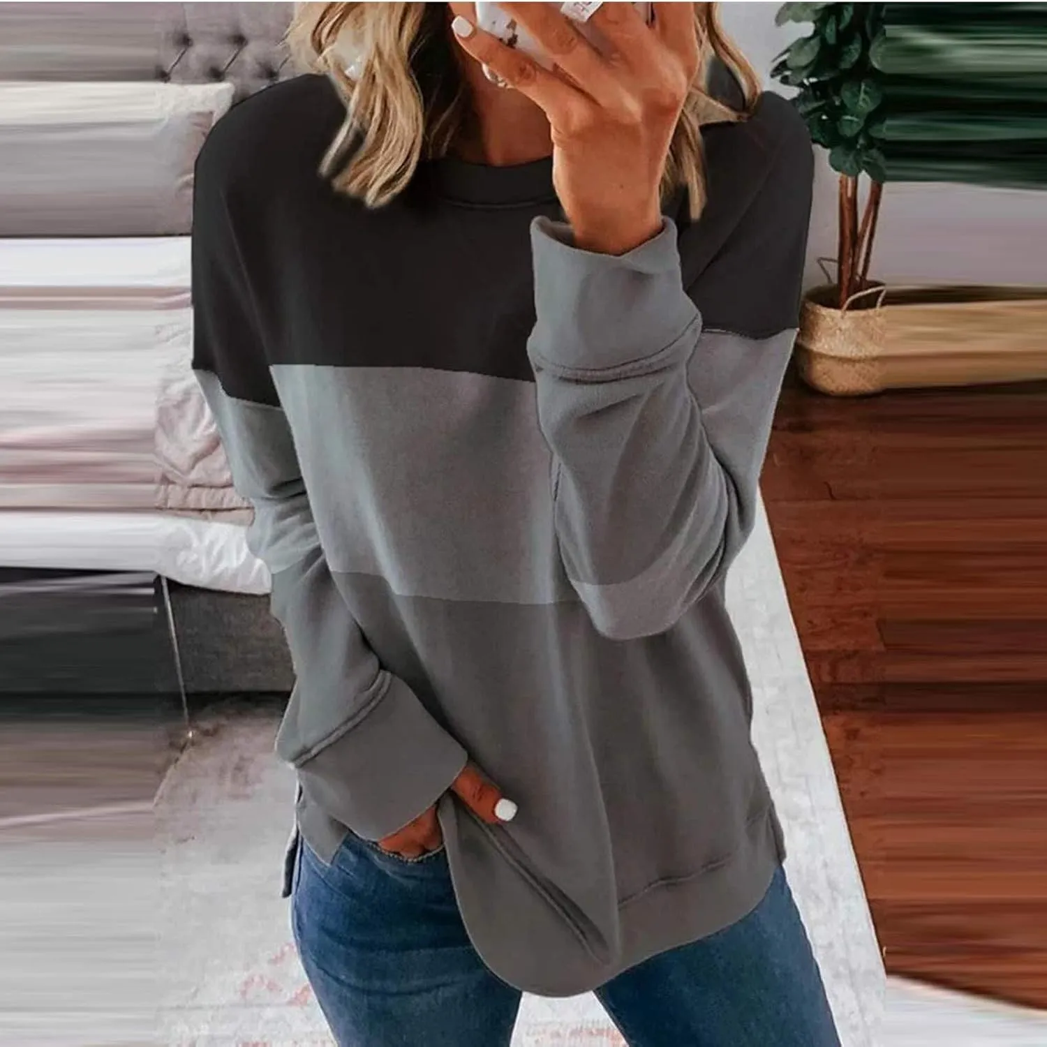 Ceboyel Womens Striped Pullover Sweatshirts Crewneck Tie Dye Shirts Long Sleeve Blouses Tops Loose Fit Fashion Clothes 2023