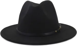 Classic Pork Pie Hat for Men/Women Cute Vintage Style Outdoor Boater Porkpie Flat Top Fedora Wide Brim Church Cap