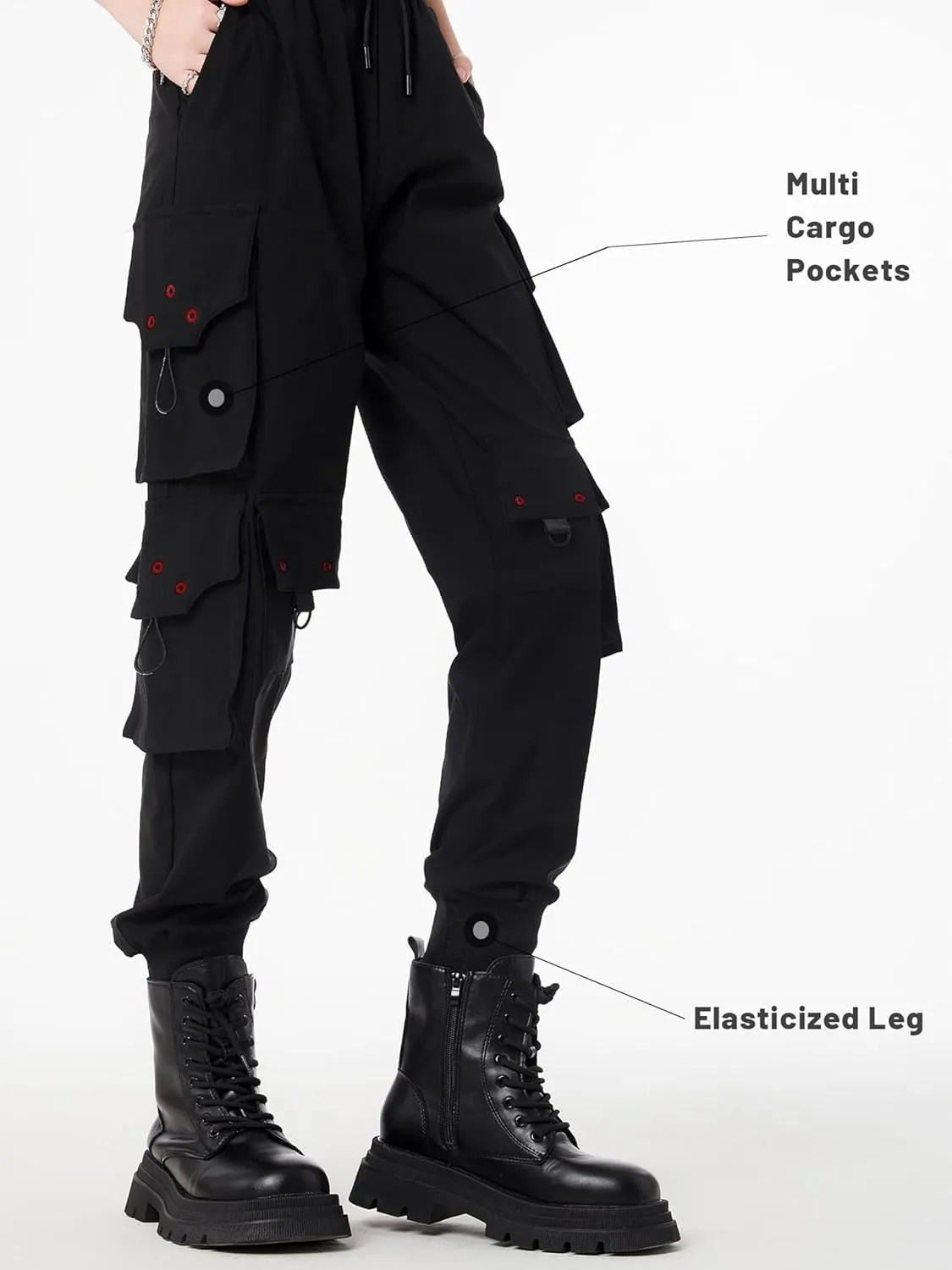 CLOAKA Cargo Pants Women Gothic Y2K High Waist Adjustable with Pockets Drawstring Street Techwear Jogger Sweatpants