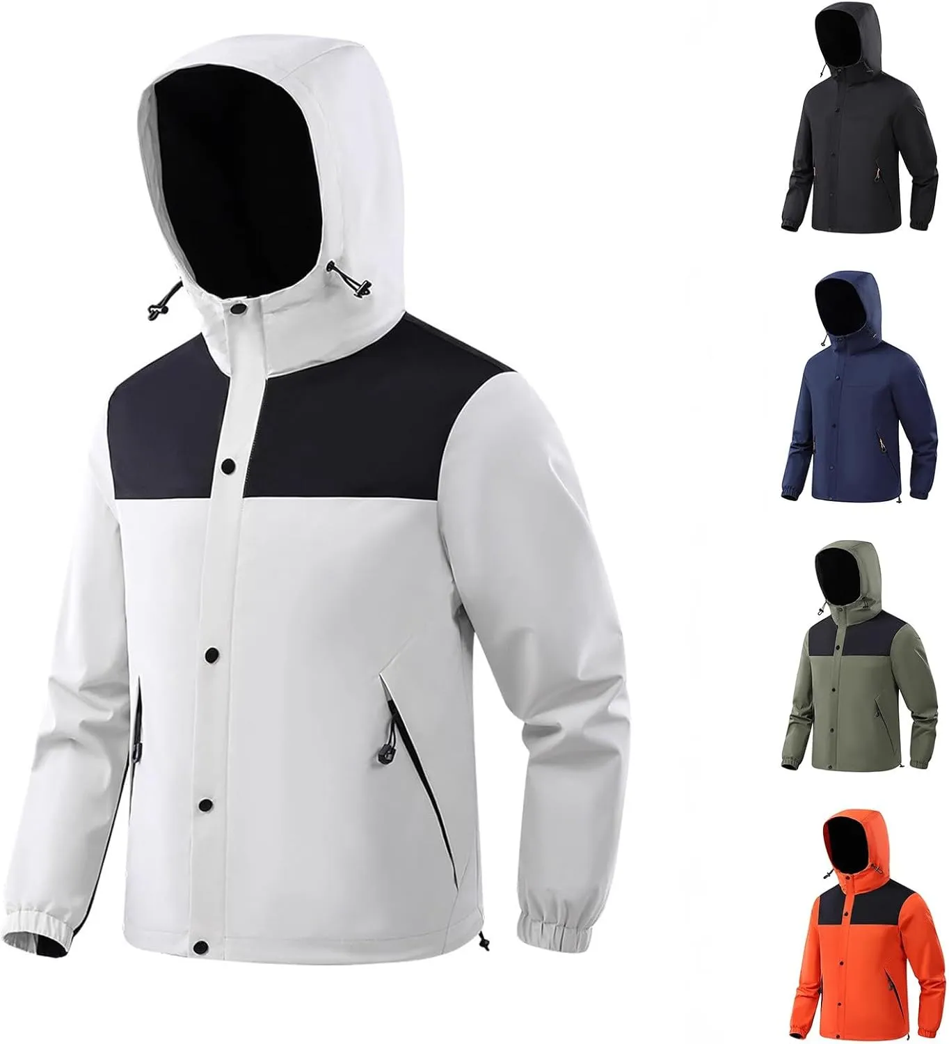 Color Block Waterproof Rain Coats for Men Women Long Sleeve Windproof Soft Shell Coat Athletic Hiking Hooded Jacket