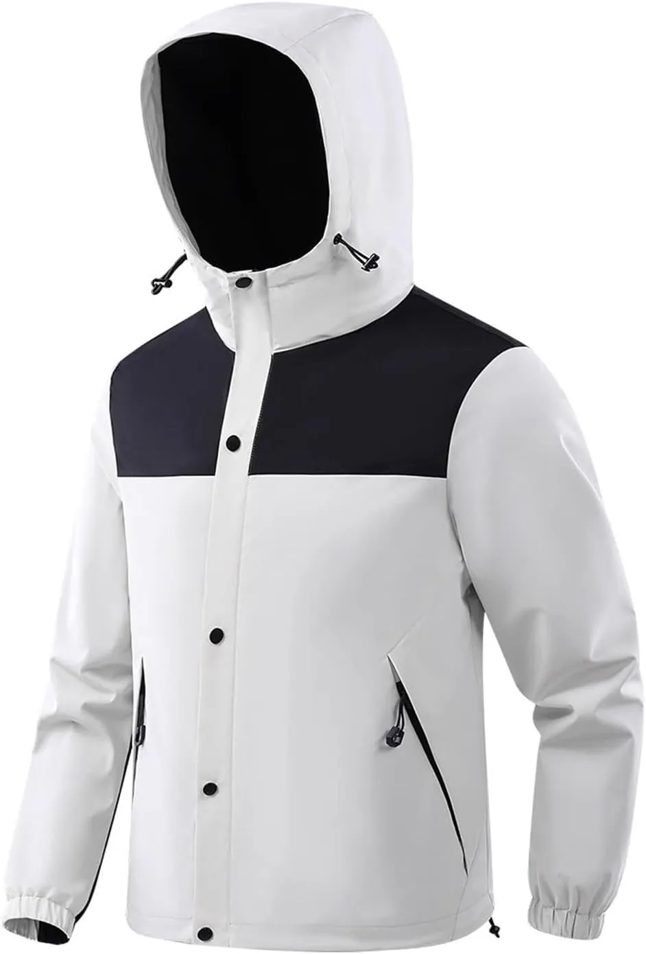 Color Block Waterproof Rain Coats for Men Women Long Sleeve Windproof Soft Shell Coat Athletic Hiking Hooded Jacket