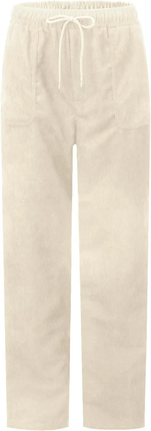 Corduroy Pants Women High Waisted Drawstring Casual Straight Leg Pants Loose Comfy Lounge Pants Trousers with Pockets