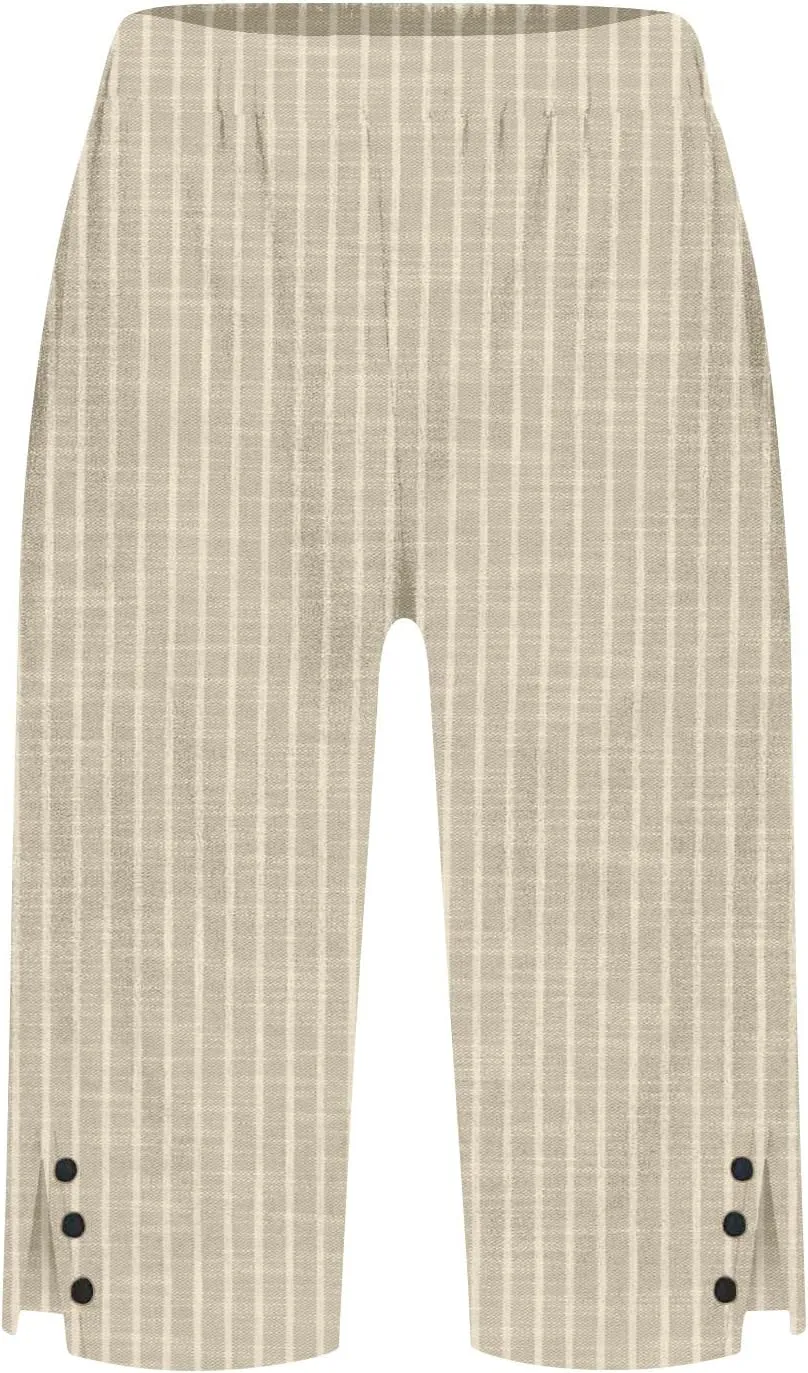 Cotton Linen Capri Pants for Women 2025 Knee Length Summer Capris Straight Leg Loose Beach Bermuda Shorts with Pocket