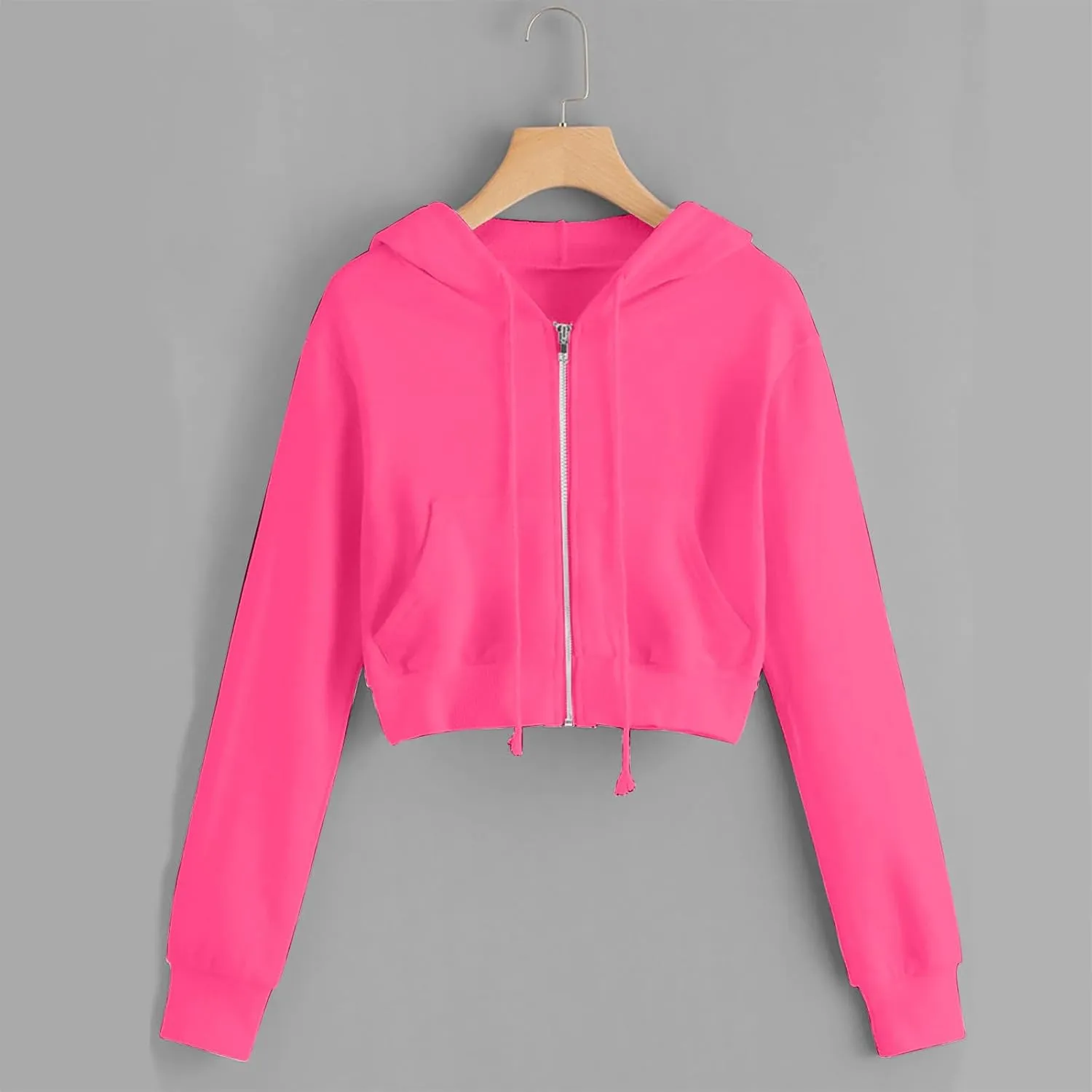 Cropped Hoodie Women Zip Up Hooded Sweatshirt 2023 Fashion Fall Crop Jackets Casual Cute Long Sleeve Crop Tops