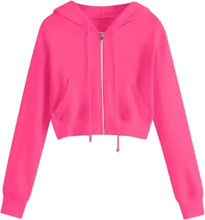 Cropped Hoodie Women Zip Up Hooded Sweatshirt 2023 Fashion Fall Crop Jackets Casual Cute Long Sleeve Crop Tops