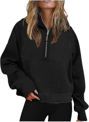 Dademeo Womens Cropped Hoodies Fleece Quarter Zip up Pullover Sweatshirts Winter Clothes 2023 Outfits Fashion Shirts Coat