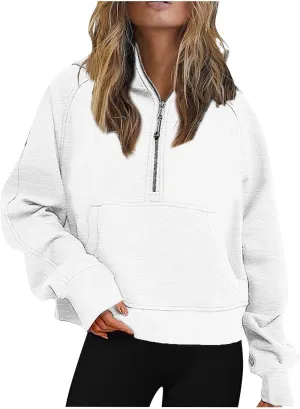 Dademeo Womens Cropped Hoodies Fleece Quarter Zip up Pullover Sweatshirts Winter Clothes 2023 Outfits Fashion Shirts Coat