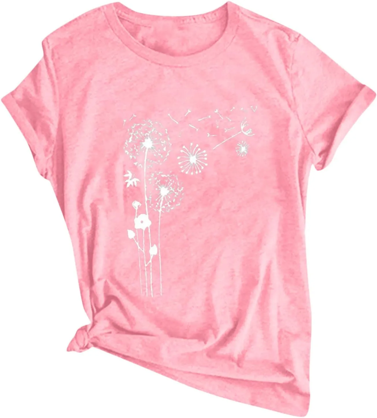 Dandelion Graphic Tees for Women Cute Dandelion Tee Shirts Casual Crew Neck T Shirts 2024 Summer Basic Top Blouse