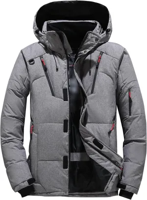 DGHM-JLMY Men Multi-Pocket Winter Outdoor Hooded Down Jacket Cargo Down Coat Detachable Hooded Thickened Down Puffer Jacket