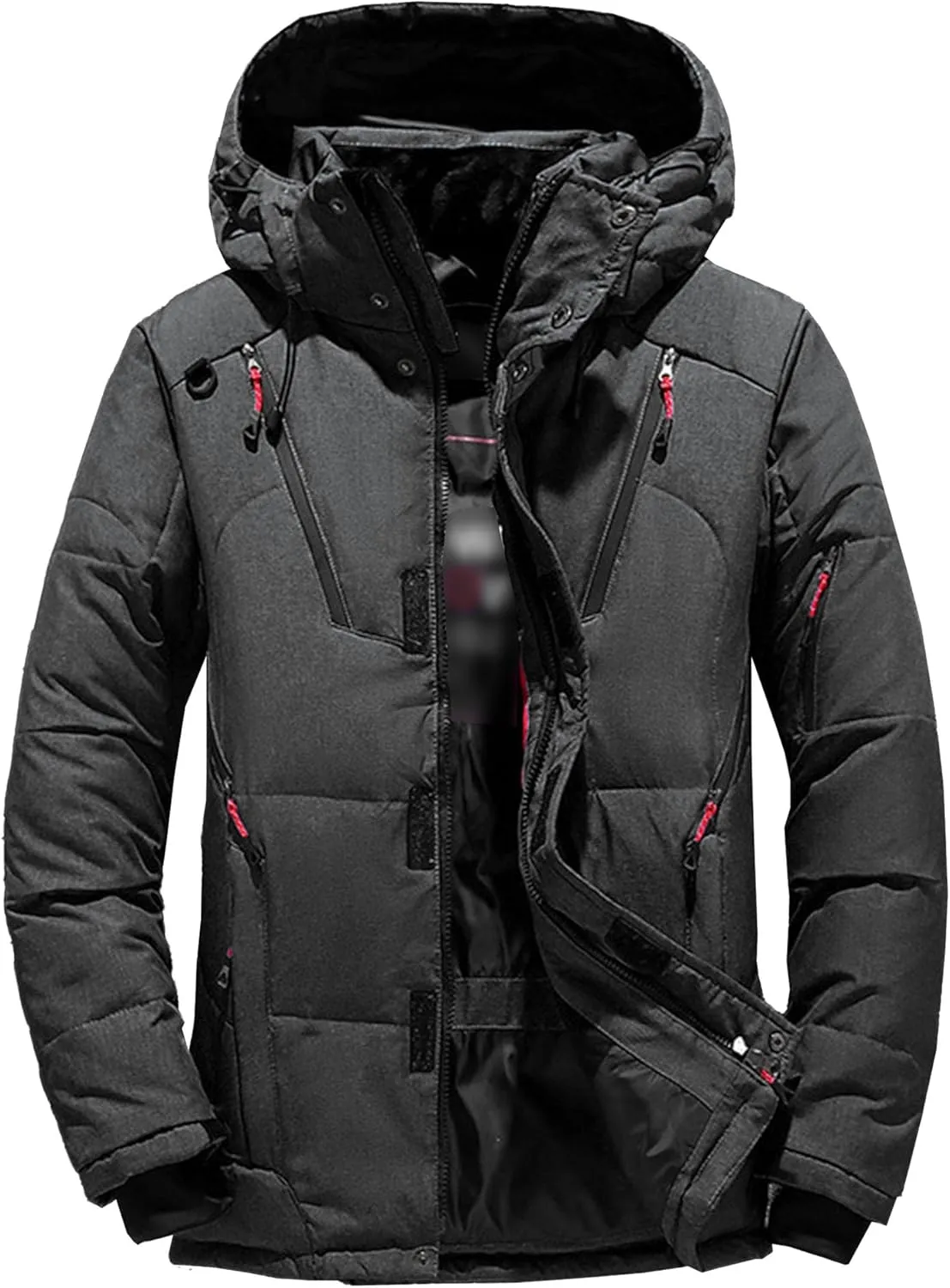 DGHM-JLMY Men Multi-Pocket Winter Outdoor Hooded Down Jacket Cargo Down Coat Detachable Hooded Thickened Down Puffer Jacket