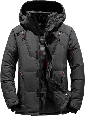 DGHM-JLMY Men Multi-Pocket Winter Outdoor Hooded Down Jacket Cargo Down Coat Detachable Hooded Thickened Down Puffer Jacket