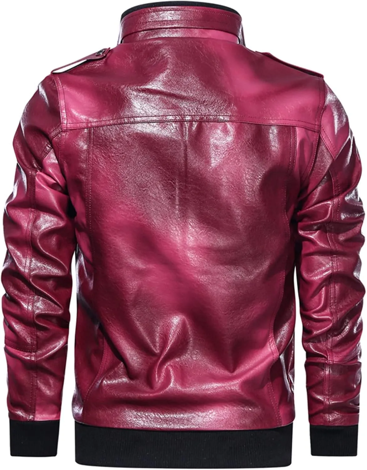 DGHM-JLMY Men Pu Leather Collar Fashion Jacket Faux Leather Jacket Vintage Motorcycle Outwear Coat Causal Stand Collar Jacket