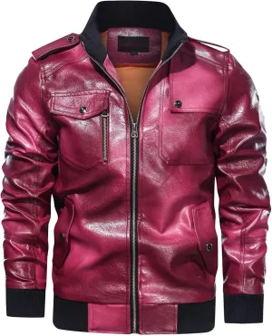 DGHM-JLMY Men Pu Leather Collar Fashion Jacket Faux Leather Jacket Vintage Motorcycle Outwear Coat Causal Stand Collar Jacket