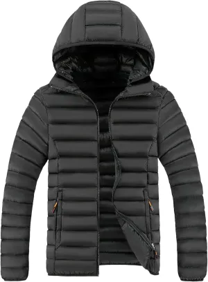 DGHM-JLMY Men's Lightweight Winter Slim Fit Hood Down Jacket Full Zip Puffer Quilted Hooded Pocket Zip Warm Thicken Coat Hood