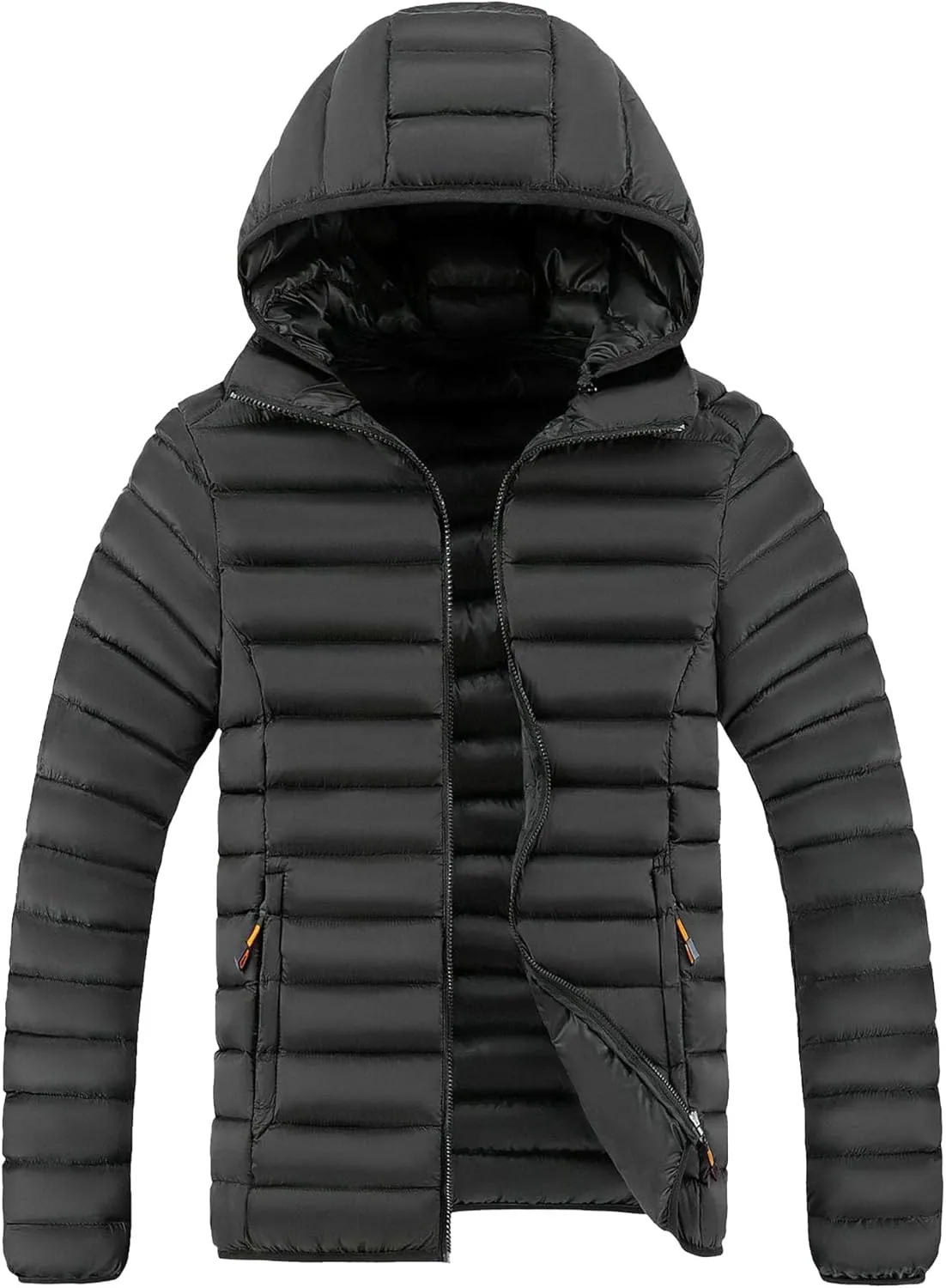 DGHM-JLMY Men's Lightweight Winter Slim Fit Hood Down Jacket Full Zip Puffer Quilted Hooded Pocket Zip Warm Thicken Coat Hood