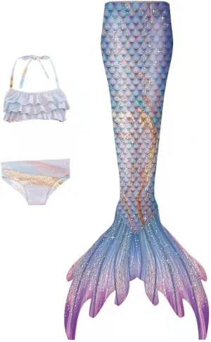 𝙈ermaid Swimsuit with 𝙏ail for 𝙂irls Summer Bikini Set Rash Guard Bathing Suit Quick Dry Swimwear 𝙆ids 3 Piece