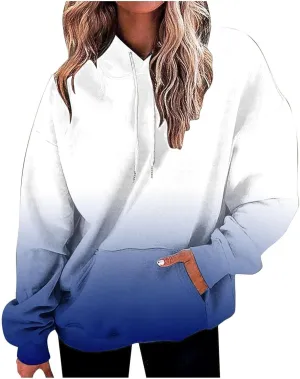 Fall Hoodie for Women Oversized Casual Gradient Color Long Sleeve Pullover Sweatshirts Fashion Hooded Lightweight Tops