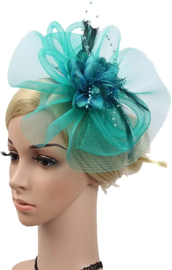 Fascinators for Women Tea Party Headband Hats Cocktail Flower Mesh Feathers Headwear Hair Clip for Wedding